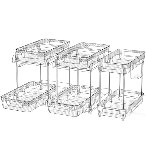 3 Packs 2 Tier Clear Organizer with Dividers, Multi-use Clear Slide...