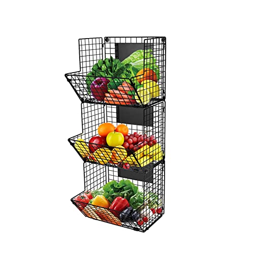 3-Tier Wall Mounted Storage Basket Foldable Organizer, Hanging Meta...