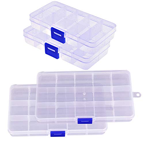 4PCS Plastic Tray, 2x10 2x15 Grids Bead Organizer With Movable Divi...