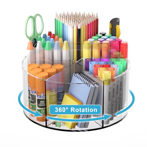 Acrylic Pen Holder for Desk, Acrylic Desk Organizer Clear, 360 Degr...