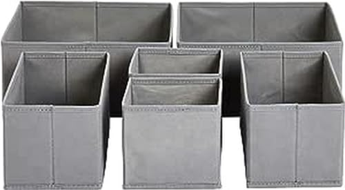 Amazon Basics Cloth Drawer Storage Organizer Boxes, Set of 6, Gray...
