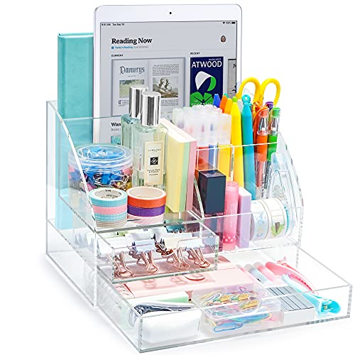 ARCOBIS Acrylic Desk Organizer with 2 Drawers, Clear Office Desktop...