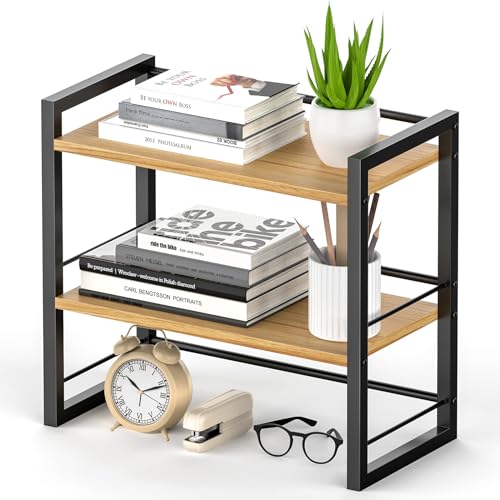 ART-GIFTREE Office Desk Shelf Organizer, Wood Desktop Bookshelf Sup...