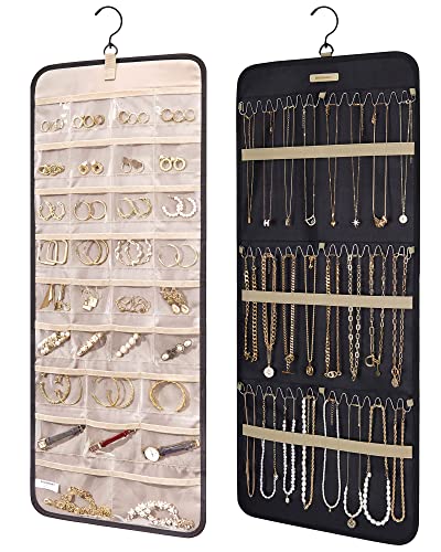 BAGSMART Hanging Jewelry Organizer Storage Roll with Hanger Metal H...