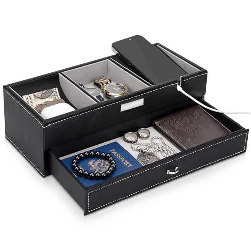 Baoyun Mens Valet Tray，Nightstand Organizers for Men，Leather Je...