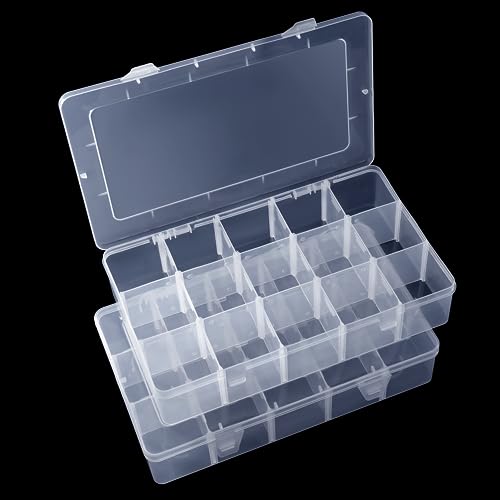 Benbilry 2 Pack 15 Grids Clear Storage Containers Plastic Organizer...