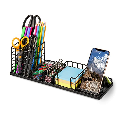 Desktop Organizer with Pen Holder, Phone Holder, Sticky Notes, and ...