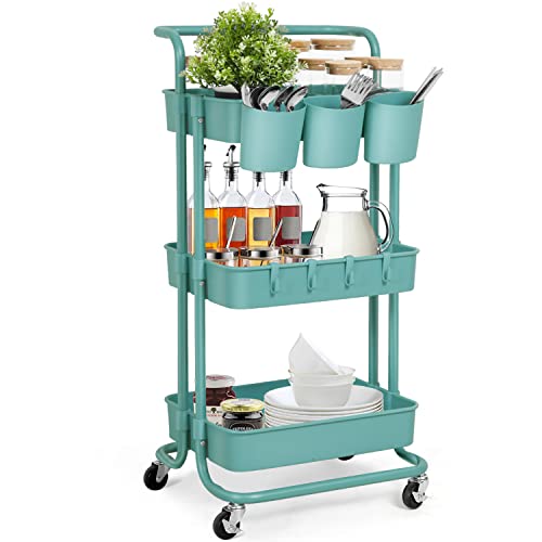 E&D FURNITURE 3 Tier Rolling Storage Cart with Wheels, Utility Art ...