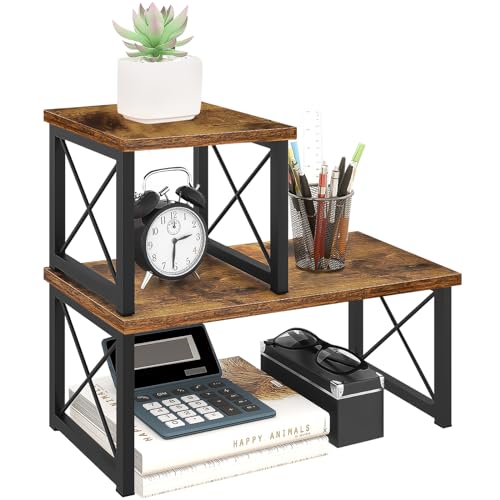 ELITEROO Wood Desktop Shelf, Freestanding Small Bookshelf Dorm Supp...