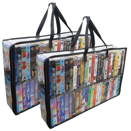 Evelots 2 Pack-VHS Movie Tape Storage Bag Case, Clear PVC Plastic-H...