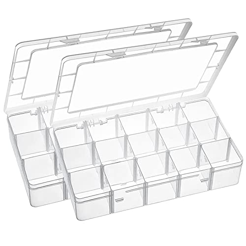 Exptolii 15 Large Grids Plastic Organizer Box with Dividers, 2 Pack...