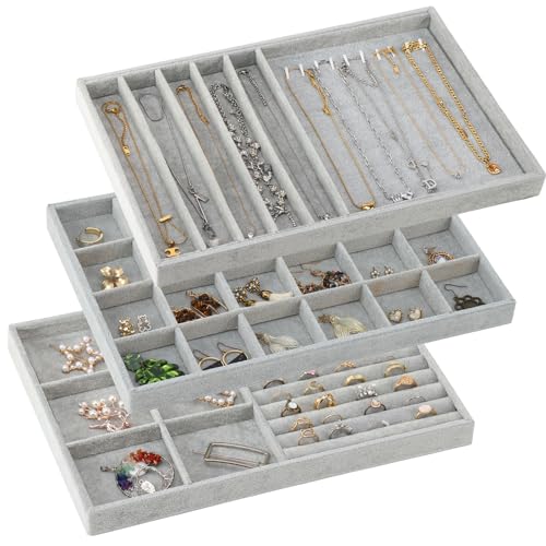 Fixwal 13in Set of 3 Jewelry Organizer, Stackable Jewelry Trays for...