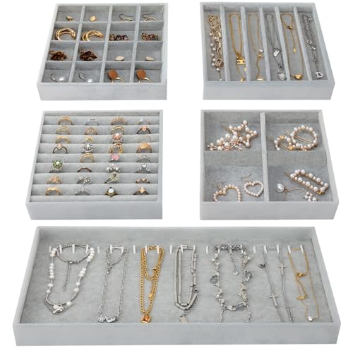 Fixwal 14in Set of 5 Jewelry Organizer Drawer, Stackable Trays for ...