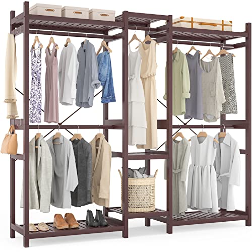 Homykic Large Bamboo Closet System Clothes Rack, Freestanding Garme...