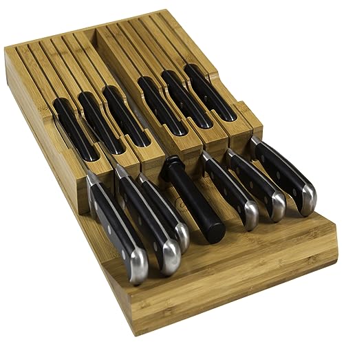 In-Drawer Bamboo Knife Block Holds 12 Knives (Not Included) Without...