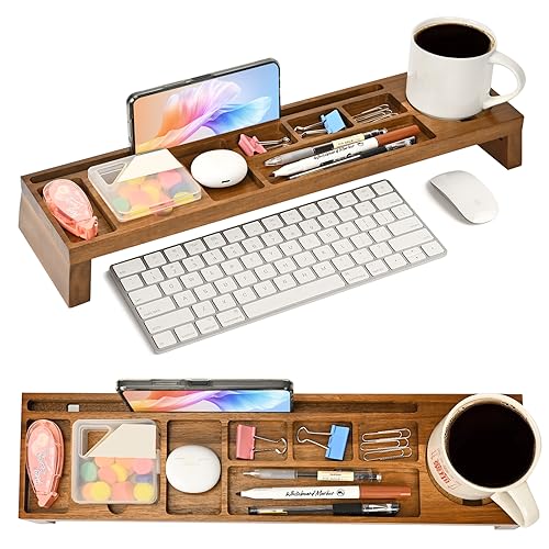 KAYYUKI WH Natural Wood Desk Organizer，Multi-Compartment Desk Org...