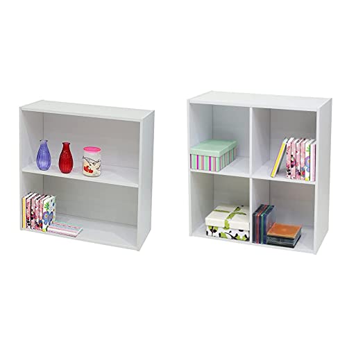 KB Designs 2-Tier Shelf Wood Bookcase Storage Organizer, White & 4-...