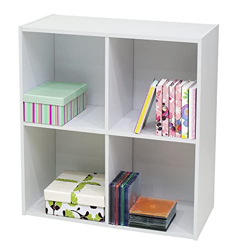 Kings Brand Furniture White Wood 4 Cube Organizer Storage Bookcase...