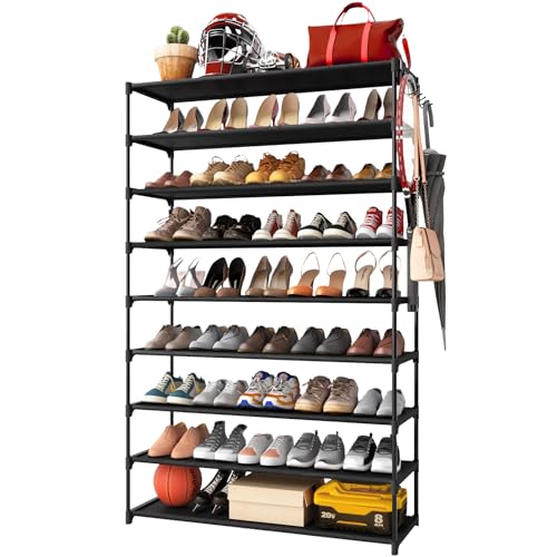 Kitsure 9-Tier Tall Shoe Rack for Closet - Shoe Organizer with Hook...