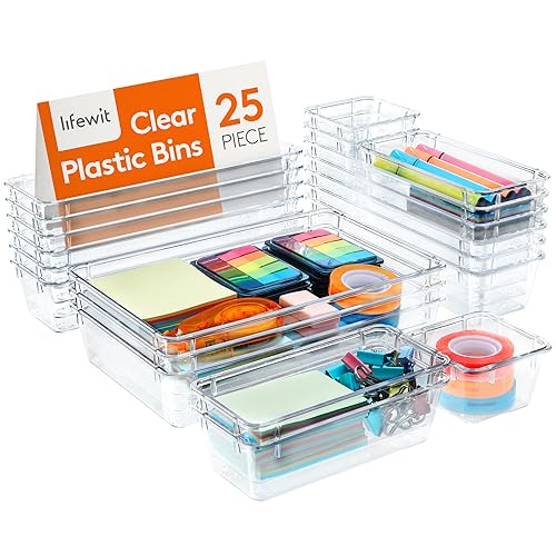 Lifewit 25 PCS Drawer Organizer Set Clear Plastic Desk Drawer Divid...