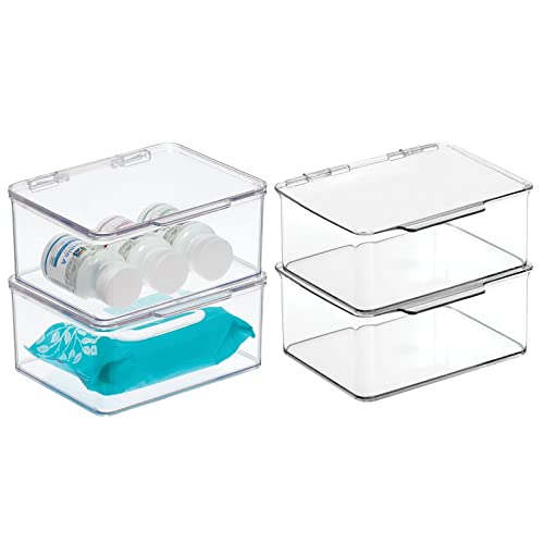 mDesign Plastic Bathroom Stackable Storage Organizer Box w Hinged L...