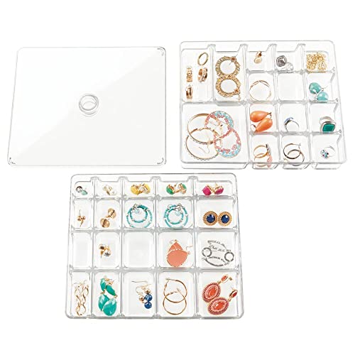 mDesign Stackable Plastic Storage Jewelry Box - 2 Organizer Trays w...