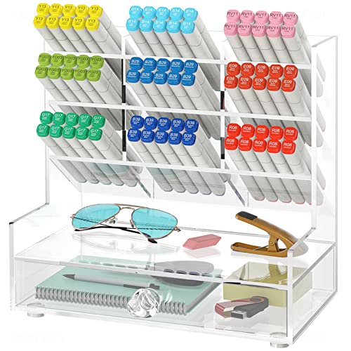 NiOffice Clear Acrylic Desk Organizer with 10 Compartments for Pens...