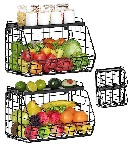 OKZEST 2pcs Fruit Basket for Kitchen with Tray Top, Stackable Pantr...