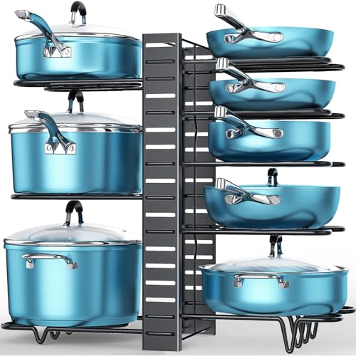 ORDORA Pots and Pans Organizer for Cabinet, 8 Tier Pot Rack with 3 ...