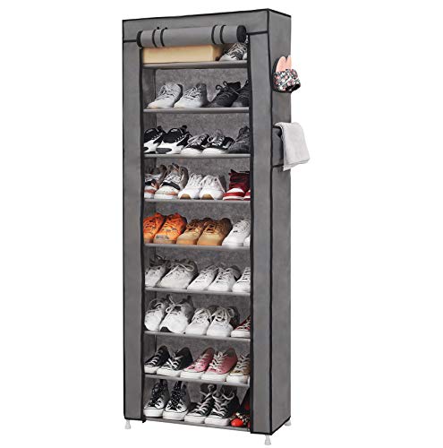 PENGKE 9 Tiers Shoe Rack with Dustproof Cover Closet Shoe Storage C...