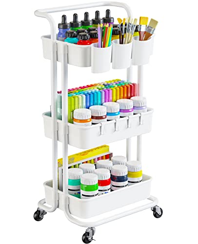 Pipishell 3-Tier Rolling Cart with Wheels - Rolling Storage Cart wi...