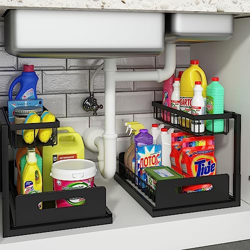 REALINN Under Sink Organizer and Storage, 2 Pack Pull Out Cabinet O...