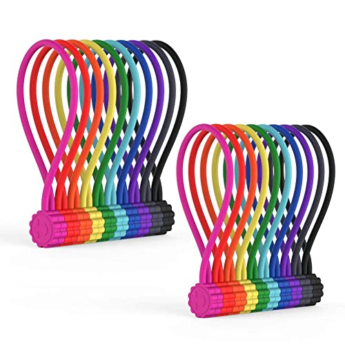 Rich&Ray 10Colors-20Pack Reusable Silicone Twist Ties, Magnetic Cab...