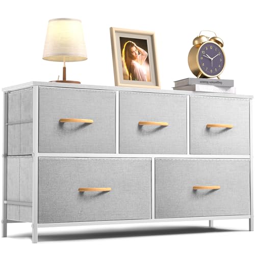 ROMOON Dresser for Bedroom, Fabric Dresser with 5 Drawers, Small Ch...