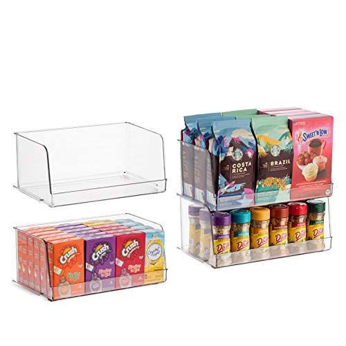 Set Of 4 Clear Pantry Organizer Bins Stackable Household Plastic Fo...