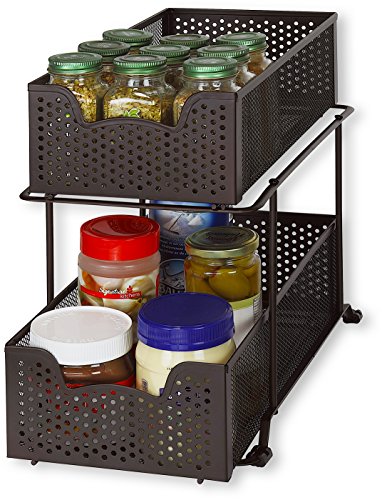 SimpleHouseware 2 Tier Sliding Cabinet Basket Organizer Drawer, Bro...