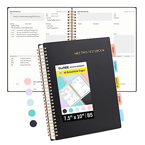 SUNEE Meeting Notebook for Work with Sticky Tabs - 240 Pages, B5 Si...