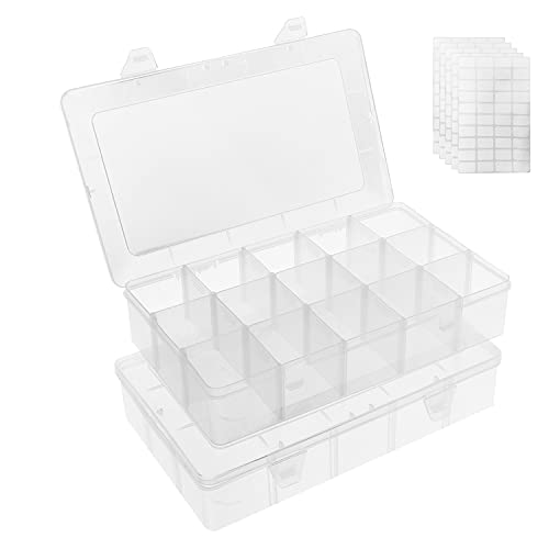 Umirokin 2 Pack 15 Grids Large Clear Plastic Organizer Box with Adj...