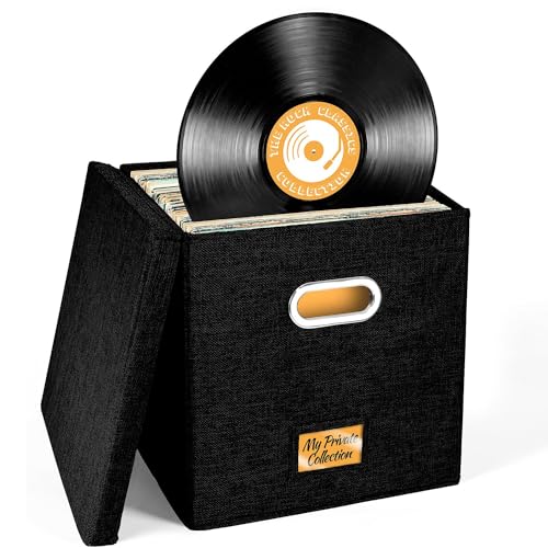 Vinyl Record Storage Box for up to 50+ 12-Inch Albums, Records Crat...