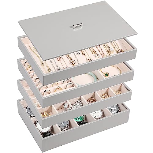 Voova Stackable Jewelry Organizer Tray with Lid, PU Leather Jewelry...