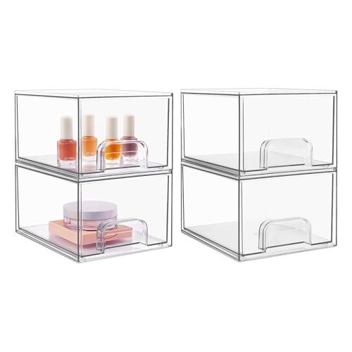 Vtopmart 4 Pack Clear Stackable Storage Drawers, 4.4   Tall Acrylic...