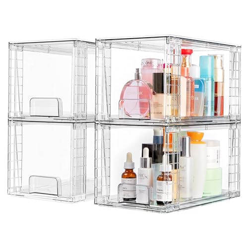 Vtopmart 4 Pack Large Stackable Storage Drawers,Clear Acrylic Drawe...