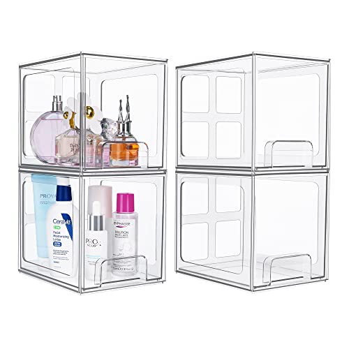 Vtopmart 4 Pack Stackable Storage Drawers, 6.6  Tall Acrylic Bathro...