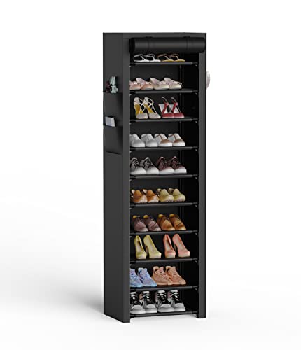 VTRIN Narrow Shoe Rack with Covers 10 Tiers Tall Shoe Rack for Clos...