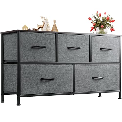 WLIVE Dresser for Bedroom with 5 Drawers, Wide Chest of Drawers, Fa...