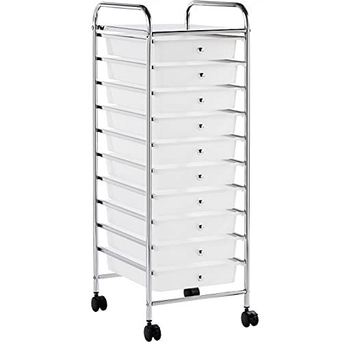 Yaheetech 10 Drawer Cart Rolling Plastic Storage Cart and Organizer...