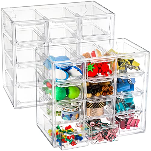 Youeon 2 Pack Mini Desk Organizer with 12 Removable Drawers, Clear ...