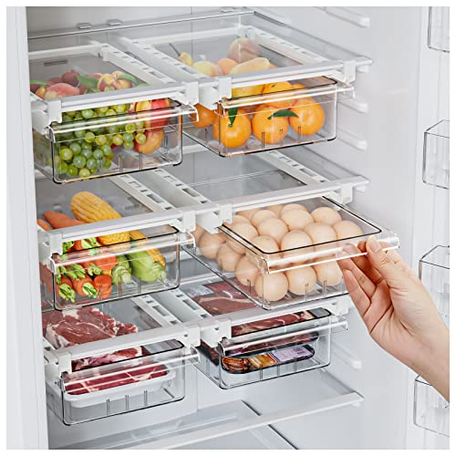2 Pack Refrigerator Drawer Organizer, Pull Out Shelf Storage Transp...
