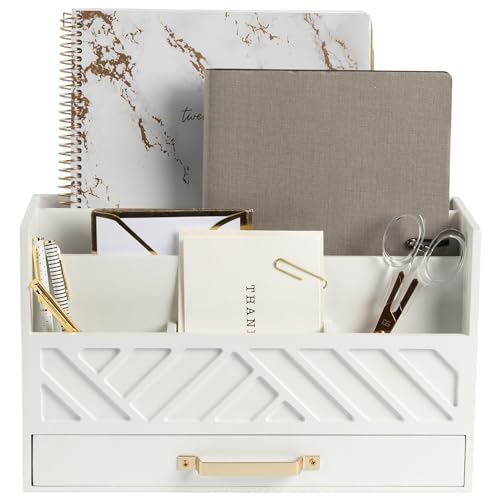 BLU MONACO White Wooden Desk Organizer with Drawer and Gold Handle ...