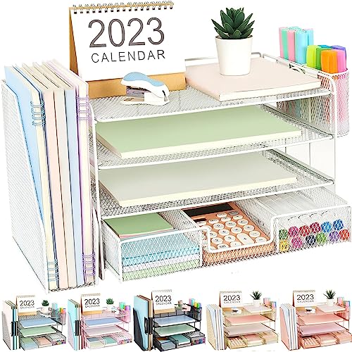 gianotter Paper Letter Tray Organizer with File Holder, 4-Tier Desk...
